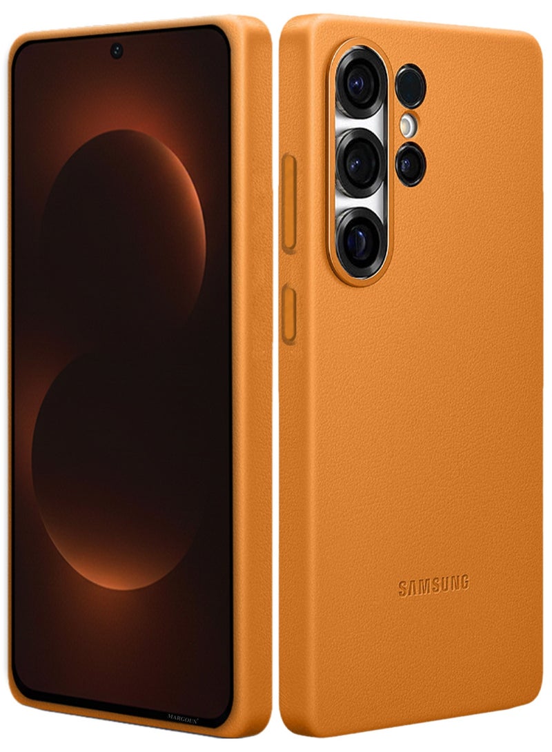 CATANES Leather Case for Samsung Galaxy S26 Ultra, Leather Back Cover, Shockproof Protective Shell, Elegant Matte Finish- Cosmic Orange - Image 1